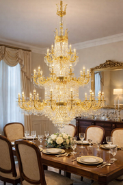 Krištáľový luster CC8043/600H1800GD, Priemer 60cm, Výška 180cm, Lesklý zlatý, Nastaviteľná výška, Elegantný dizajn