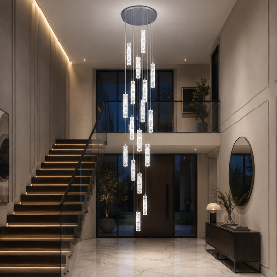 LED krištáľový luster AMIRI 82W Chrome, teplé/neutrálne/studené svetlo 3000K/4000K/6000K Amiri, priemer 40cm x výška 300cm, krištáľ a kov