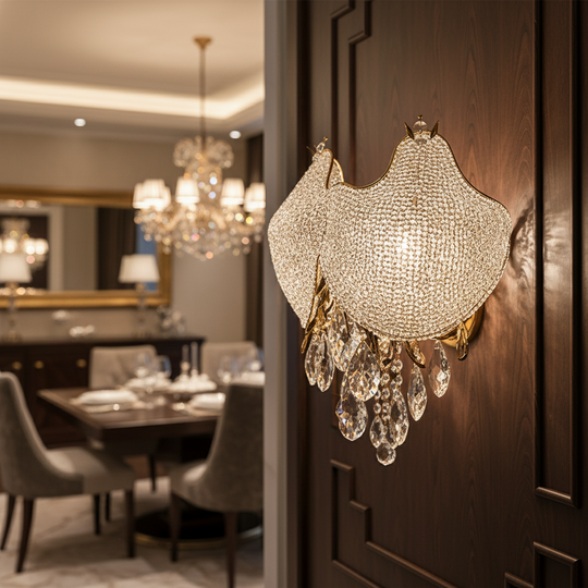 Krištáľová lampa LUXE, 3xE14, Priemer 30 cm, Výška 31 cm, Lesklá zlatá, Elegantný dizajn Krištáľový luster Predvolený názov Alessandro Design