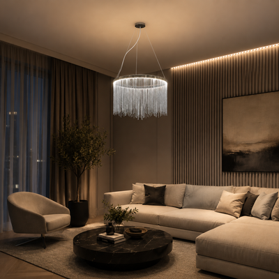 Závesný LED luster s diaľkovým ovládaním ILLUMINA MAGNUS, 38W, studené/teplé/neutrálne svetlo, stmievateľné, lesklý chróm