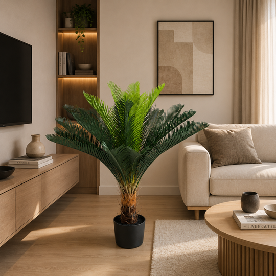 Planta Artificială Copac Tip Palmier, 18 frunze, 95 cm, Verde, cu Ghiveci