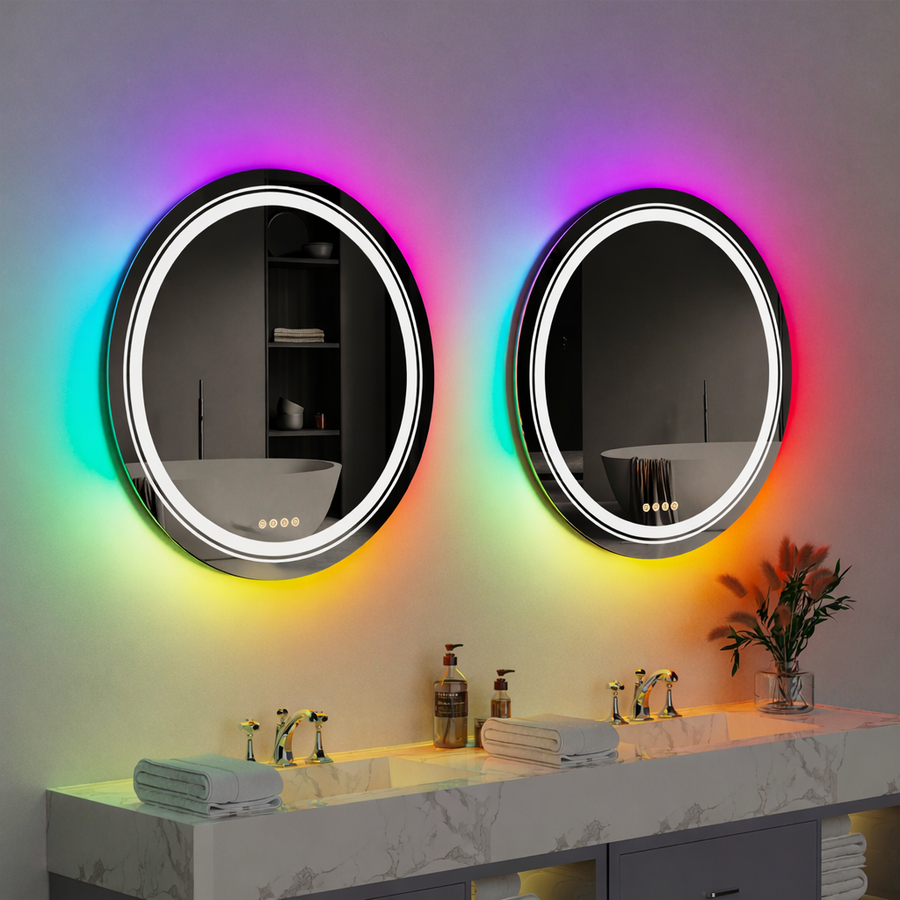 Oglinda LED Rotunda, 70cm, Celeste MotionGlow Marcello, Lumina RGB, Boxa Bluetooth, Sistem Dezaburire, Ceas & Termometru, Dimabila 70X70BTRGB Oglinzi Marcello Default Title Alessandro Design