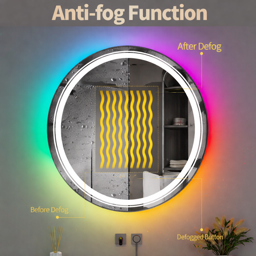 Oglinda LED Rotunda, 70cm, Celeste MotionGlow Marcello, Lumina RGB, Boxa Bluetooth, Sistem Dezaburire, Ceas & Termometru, Dimabila 70X70BTRGB Oglinzi Marcello Default Title Alessandro Design