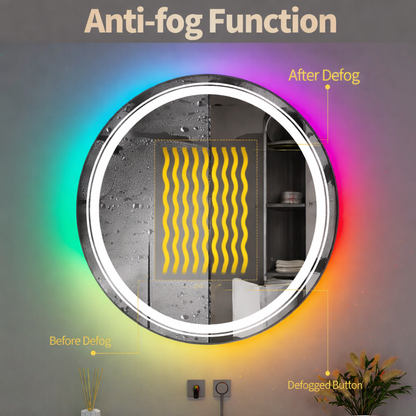 Oglinda LED Rotunda, 70cm, Celeste MotionGlow Marcello, Lumina RGB, Boxa Bluetooth, Sistem Dezaburire, Ceas & Termometru, Dimabila 70X70BTRGB Oglinzi Marcello Default Title Alessandro Design