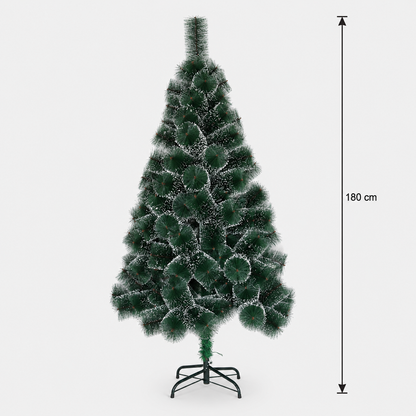 Decorațiune Brad Artificial MANIITSOQ, 180 cm, 220 vârfuri, Suport Metalic, Plastic, Ace Verzi cu Vârfuri Albe