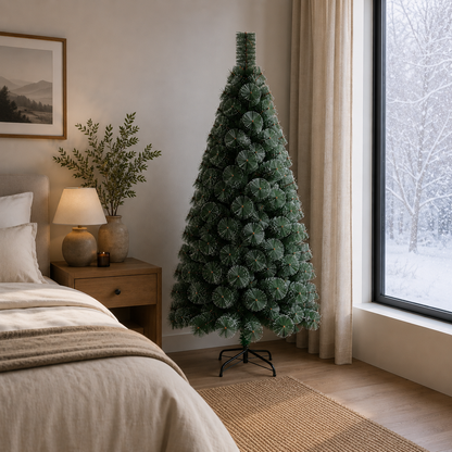 Decorațiune Brad Artificial MANIITSOQ, 180 cm, 220 vârfuri, Suport Metalic, Plastic, Ace Verzi cu Vârfuri Albe