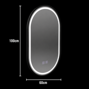LED oválne zrkadlo 60 x 100 cm VETRO dotykový stmievateľný systém odhmlievania, čierny rám