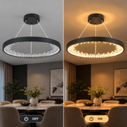 Závesný LED luster s diaľkovým ovládaním, kryštály K9, 28W, 1 kruh, studené/teplé/neutrálne svetlo, stmievateľné, čierne, výškovo nastaviteľné