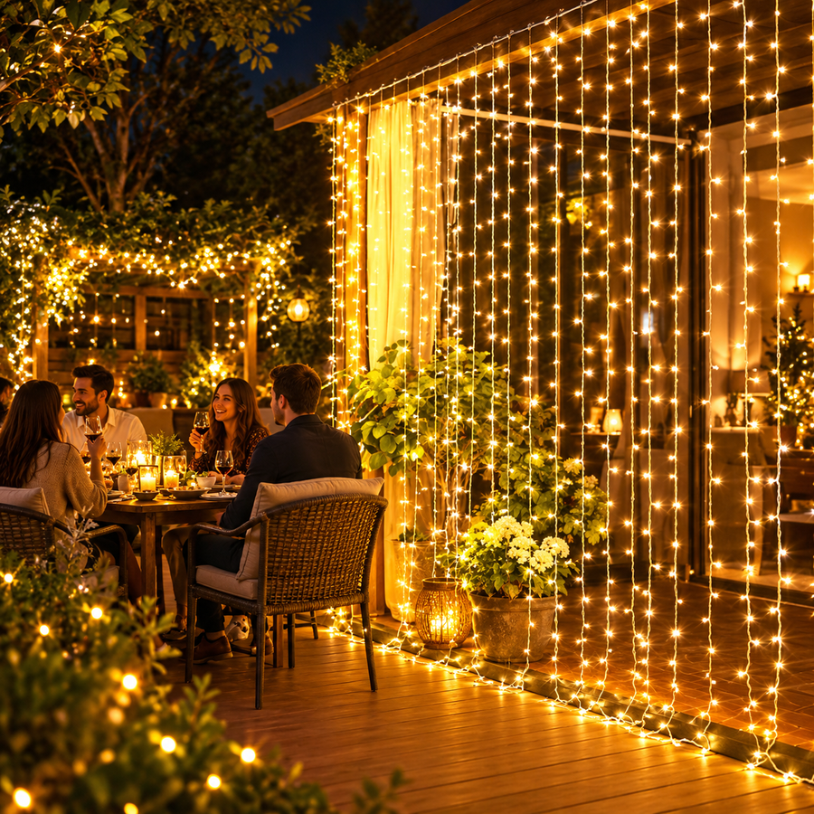 Vianočná inštalácia LED svetelnej záclony, teplé svetlo, 300 x 300 cm, 300 LED