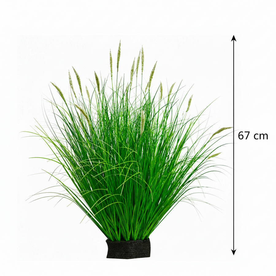 Okrasná rastlina z umelej trávy Foxtail, 67 cm, s 25 koreninami, zelená a biela, bez črepníka