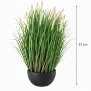 Umelá rastlina, okrasná črepníková tráva typu líščí chvost, 61 cm, s 19 koreninami, zelená a ružová