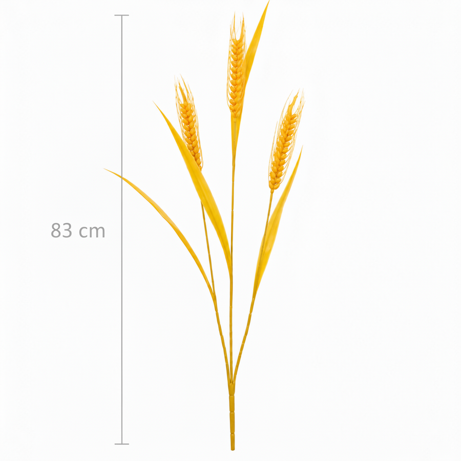 Okrasná tráva z umelých rastlín, 83 cm, s 3 drôtmi, pšeničné korenie, žltá, bez črepníka