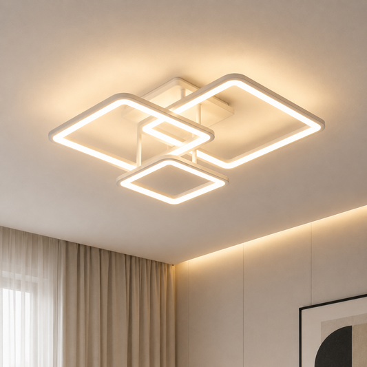 LED luster s diaľkovým ovládaním ZOE, 60W, 3 štvorce, studené/teplé/neutrálne svetlo, stmievateľné, biela
