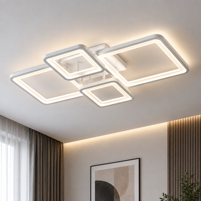 LED luster s diaľkovým ovládaním ELLA 67W, 4 štvorce, studené/teplé/neutrálne svetlo, stmievateľné, biela