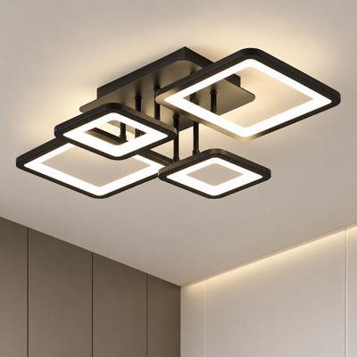 LED luster s diaľkovým ovládaním ELLA 67W, 4 štvorce, studené/teplé/neutrálne svetlo, stmievateľné, čierny