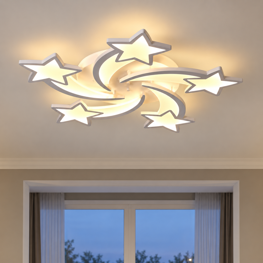 LED luster s diaľkovým ovládaním IPOMOEA 85W, 5 hviezdičiek, studené/teplé/neutrálne svetlo, stmievateľné, biela