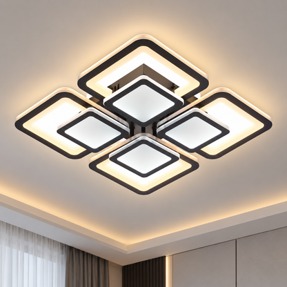 LED luster s diaľkovým ovládaním SUSAN 96W, 4 štvorce, studené/teplé/neutrálne svetlo, stmievateľné, čierny