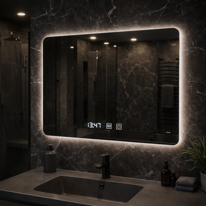 Oglinda LED Dreptunghiulara ARTAR Touch, 80X60cm, Sistem Dezaburire, Dimabila, Ceas si Temperatura