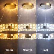 LED luster s diaľkovým ovládaním, LLC135/2GD, krištáľ a kov, 80W, 2 kruhy, stmievateľné, výškovo nastaviteľné, studené/teplé/neutrálne svetlo 3000K/4000K/6000K, Luxusné osvetlenie