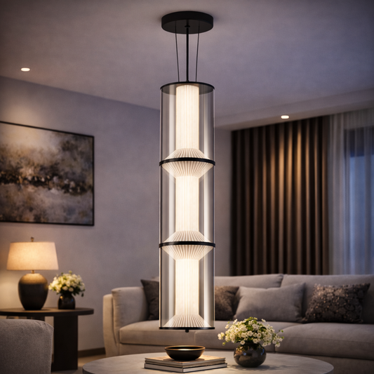 Závesný LED luster s diaľkovým ovládaním 78W, LM511/3BK, Nastaviteľná výška, Teplé/Studené/Neutrálne svetlo, Biely, Kov