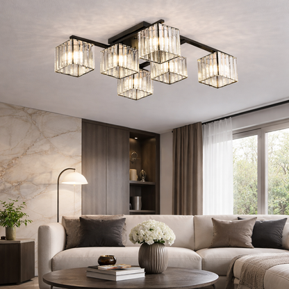 Klasický moderný gruzínsky luster, LC111/6BK, 6x E27, čierny, kov a sklo