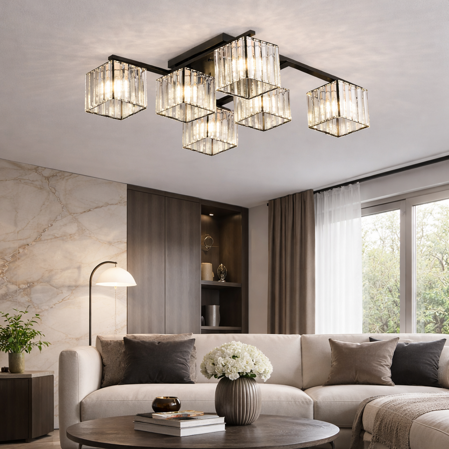 Klasický moderný gruzínsky luster, LC111/6BK, 6x E27, čierny, kov a sklo