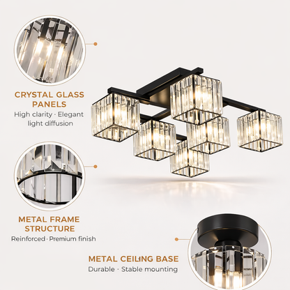 Klasický moderný gruzínsky luster, LC111/6BK, 6x E27, čierny, kov a sklo