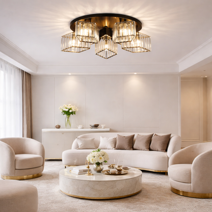 Klasický moderný luster Sasha, LC117/5BK, 5x E27, kov a krištáľ, čierny, tienidlo