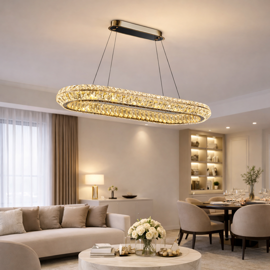 LED luster s diaľkovým ovládaním, LLC132/900X300GD, krištáľ a kov, 39W, 1 kruh, stmievateľný, nastaviteľná výška, studené/teplé/neutrálne svetlo, luxusné osvetlenie LED luster s diaľkovým ovládaním Predvolený názov Alessandro Design