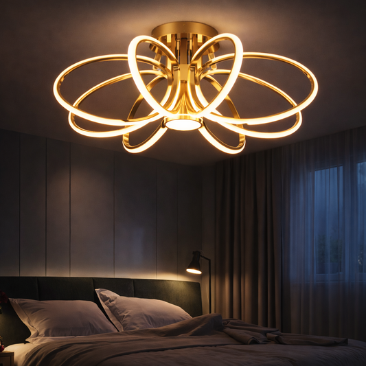 LED luster s diaľkovým ovládaním LT771/500GD, 25W, teplé/studené/neutrálne svetlo 3000K/4000K/6000K, stmievateľné, zlato, kov a silikón