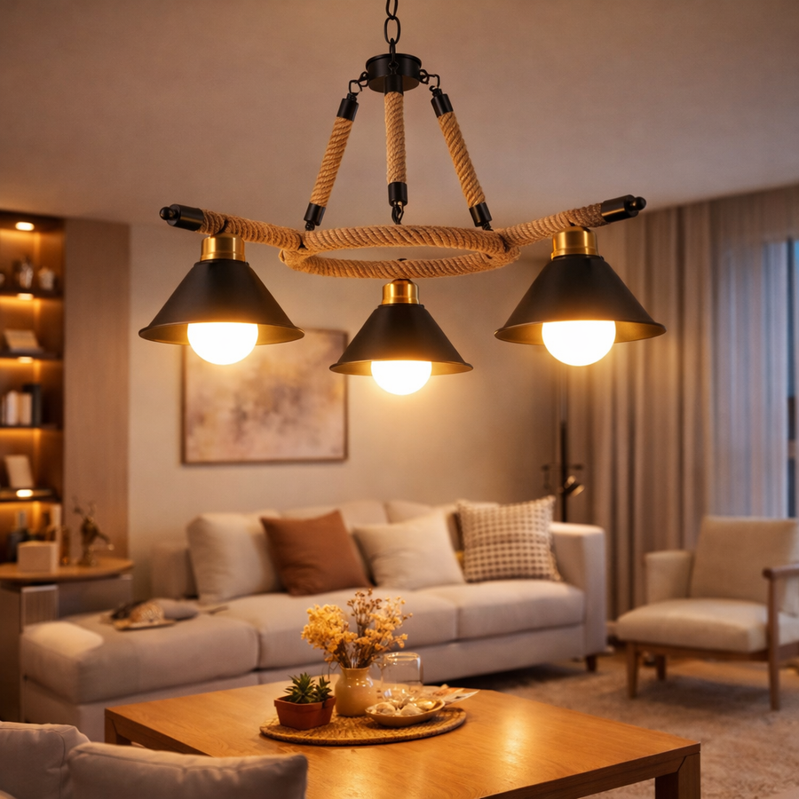 Vintage závesný luster, LV571/3BK, 3*E27, hnedý, kov a struna