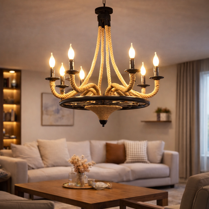 Vintage závesný luster, LV581/6BK, 6*E27, hnedý, kov a struna