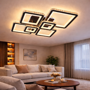 LED luster s diaľkovým ovládaním a kryštálom QUADRIS RGB 177W, 6 štvorcových, studené/teplé/neutrálne svetlo 3000K/4000K/6000K, Stmievateľné, Čierny, Kov a Kryštál