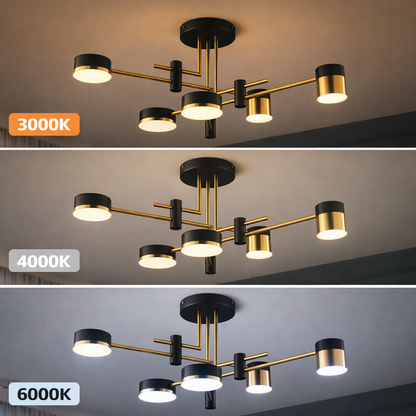 Moderný LED luster Ionitus 72W čierny a zlatý, ramená, teplé/neutrálne/studené svetlo 3000K/4000K/6000K, kov a akryl
