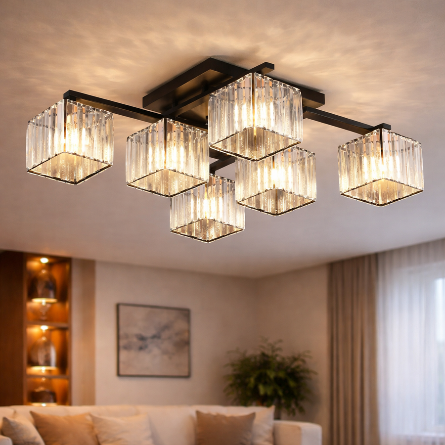 Klasický moderný gruzínsky luster, LC111/6BK, 6x E27, čierny, kov a sklo