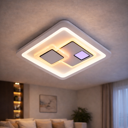 LED luster KEREN 24W, priemer 26cm, štvorcový, studené/teplé/neutrálne svetlo 3000K/4000K/6000K, biely, kov a akryl