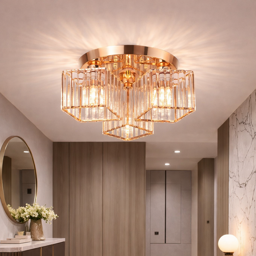 Sasha moderný klasický luster, LC117/3GD, 3x E27, kov a krištáľ, zlato, tienidlo