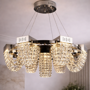 LED krištáľový luster 40W, CC370/800CH, priemer 80cm, lesklý chróm, nastaviteľná výška, teplé neutrálne studené svetlo 3000K/4000K/6000K, kov a krištáľ