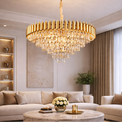 VERSAILLES Supremo krištáľový luster, CC900/800GD, 12xE14, priemer 80 cm, lesklé zlato, nastaviteľná výška, kov a krištáľ