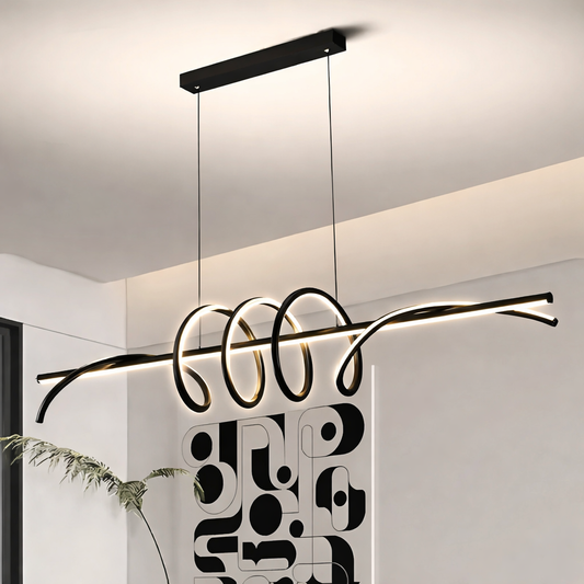 Závesný LED luster s diaľkovým ovládaním RIBBON 64W, lineárny, studené/teplé/neutrálne svetlo, stmievateľný, čierny, výškovo nastaviteľný
