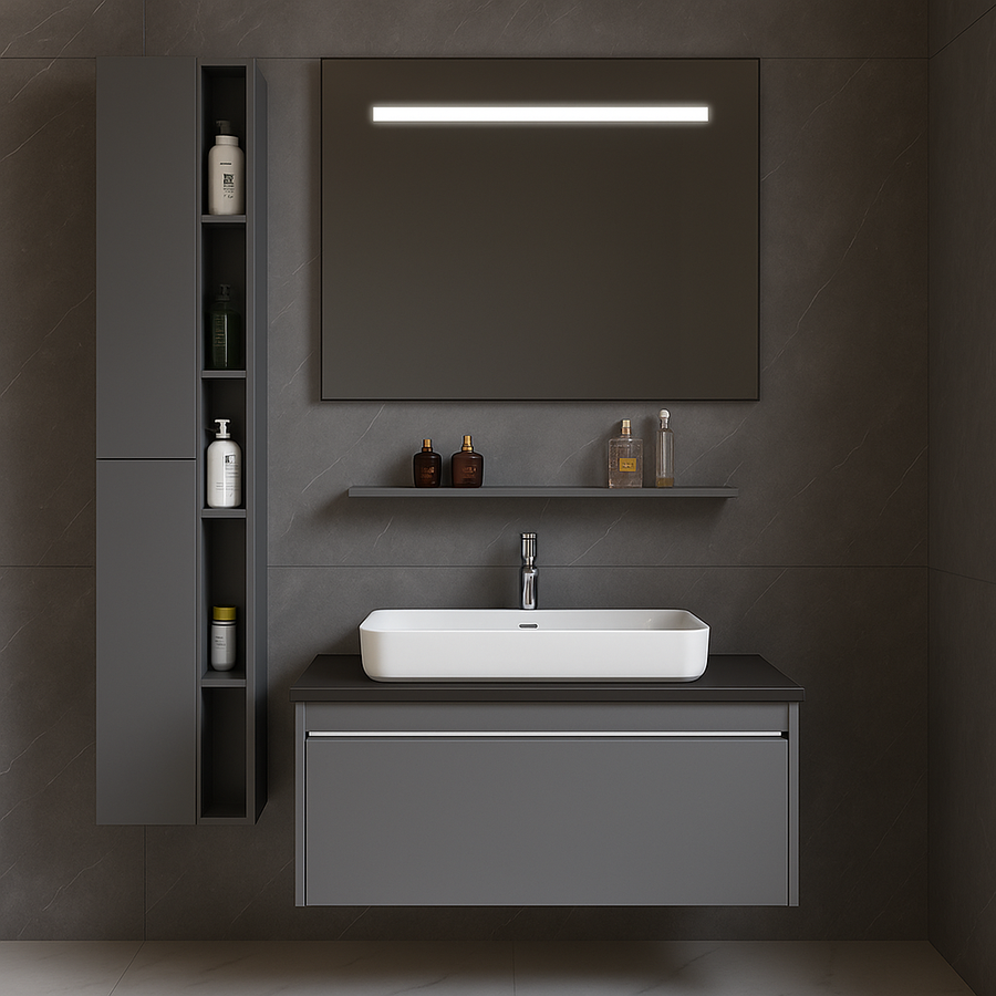 Súprava nábytku Annelise s LED zrkadlom, šatníková skriňa PV0017T/60 šedá