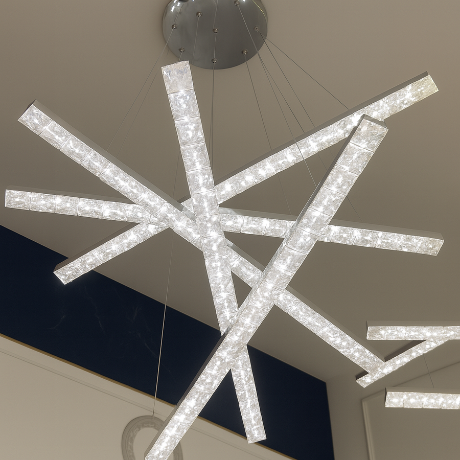 Závesný LED luster s diaľkovým ovládaním a krištáľom LIBORIA 64W, studené/teplé/neutrálne svetlo, stmievateľné, lesklý chróm