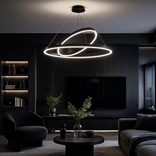 LED závesný luster PAGANO 47W, 3000K, 2 kruhy, čierny, nastaviteľná výška Moderné lustre Predvolený názov Alessandro Design