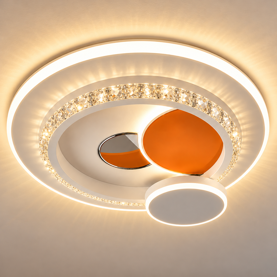 LED luster s kryštálom HELIOX, 40W, 4 kruhy, studené/teplé/neutrálne svetlo, biela