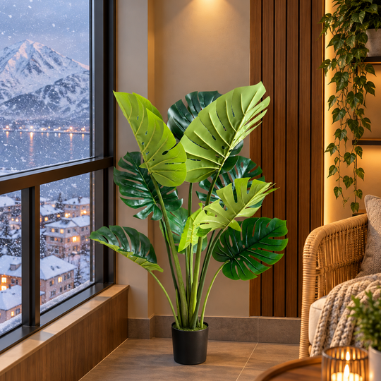 Typ umelej rastliny Monstera Deliciosa, s bohatými listami, 120 cm, zelená