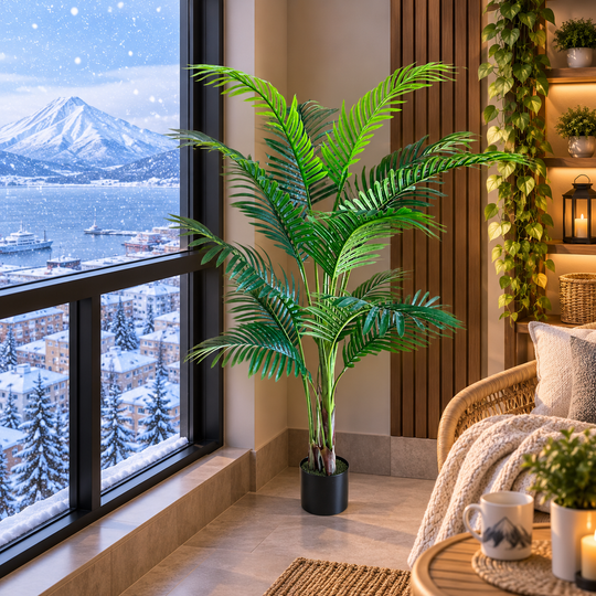Umelá rastlina Kentia Palm Tree, 3 stonky, 17 listov, 160 cm, zelená, s črepníkom