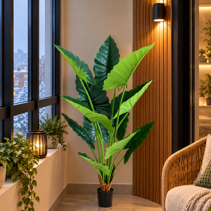 Umelá rastlina typ Alocasia, 12 listov, 150 cm, zelená