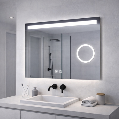 Obdĺžnikové LED zrkadlo, 80x60cm, Piano Touch, Demister System, Stmievateľné