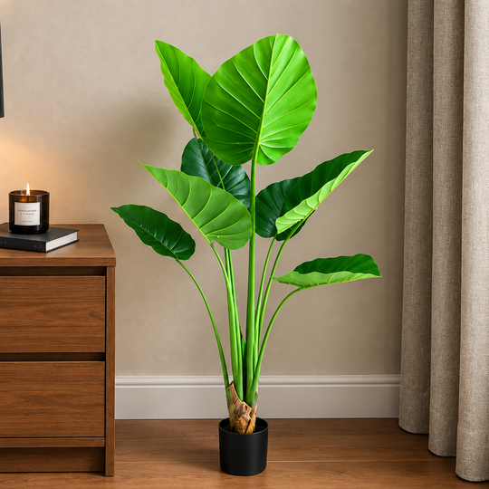 Umelá rastlina typu Strelitzia, 130 cm, 9 listov, zelená