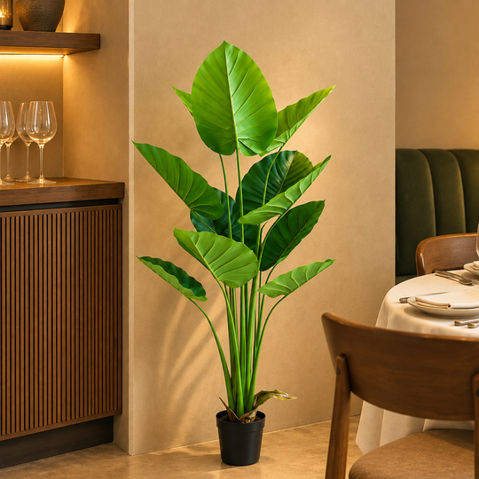 Plantă Artificială Tip Strelitzia, 160 cm, 12 frunze, Verde